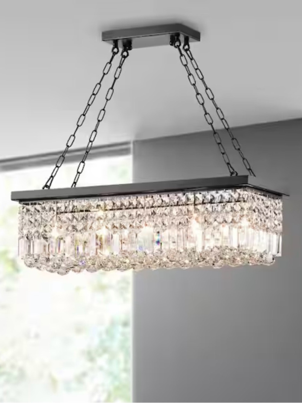 New Torrione 5 light black Rectangular Chandelier with crystal accents